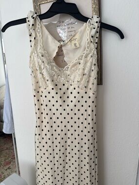 Sleeveless Polka Dot Lace Slip Dress - Ivory/Black by Unknown Brand